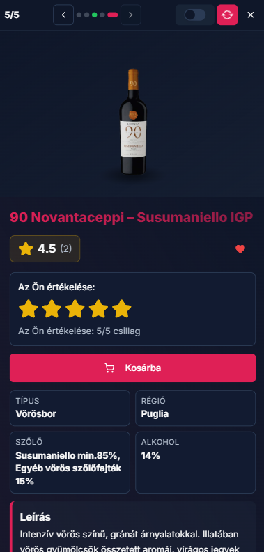 Borrendelés és értékelés mobil nézet